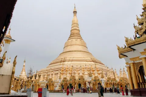 The golden stupa of Shwedagon Pagoda in Yangon, Myanmar